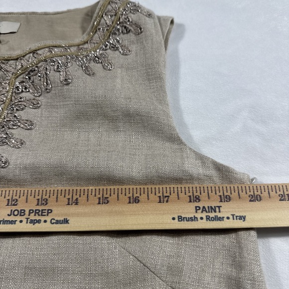 LOFT Dress Women's Size 10 Beige 100%‎ Linen Embellished Sleeveless Quiet Luxury - Picture 6 of 9